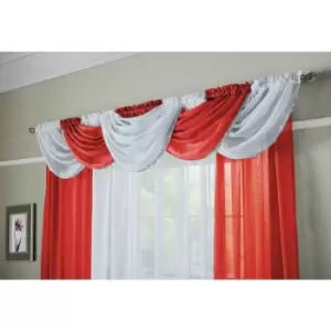 Alan Symonds - Sheer Rod Pocket Slot Top Plain Voile Swag with Glitter Trim Red 22 x 18 (56x46cm) - Red