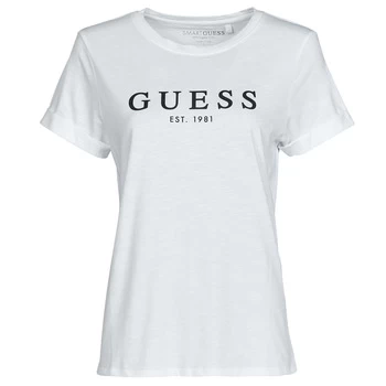 Guess ES SS GUESS 1981 ROLL CUFF TEE womens T shirt in White - Sizes S,M,L,XL,XS