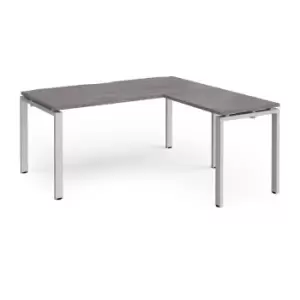Dams Adapt desk 1600mm x 800mm with 800mm return desk - silver frame, grey oak t