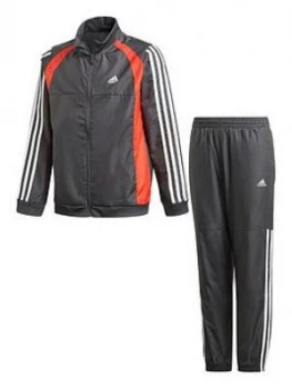 adidas Boys Junior Woven Tracksuit - Grey/Red, Size 5-6 Years