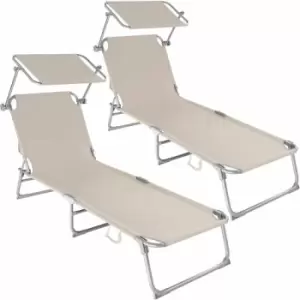 Tectake - 2 Sun loungers with sun shade - reclining sun lounger, sun chair, foldable sun lounger - beige - beige