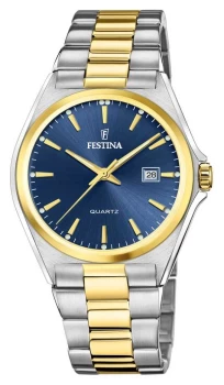 Festina F20554-4 Mens Blue Dial Two Tone Bracelet Wristwatch Colour - Gold Tone