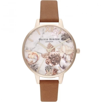 Ladies Olivia Burton Marble Florals Honey Tan & Rose Gold Watch