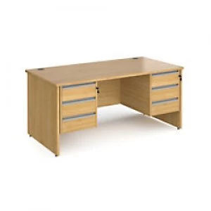 Dams International Straight Desk with Oak Coloured MFC Top and Silver Frame Panel Legs and 2 x 3 Lockable Drawer Pedestals Contract 25 1600 x 800 x 72