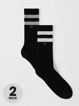 Calvin Klein 2 Pack Stripe Sport Socks, Black, Size 6-8, Men
