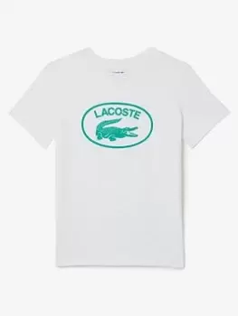 Kids' Lacoste Contrast Branded Cotton Jersey T-Shirt Size 12 yrs White