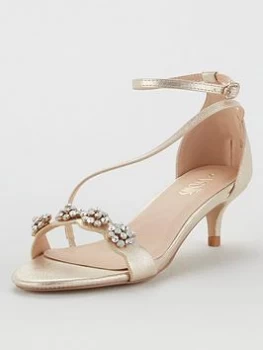Wallis Kitten Heel Embellished Sandals - Gold, Size 4, Women