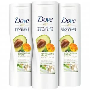 3x Dove Nourishing Secrets Invigorating Ritual Body Lotion 250ml with Avacado Oil & Calendula Extracts All Skin Types