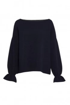 French Connection Elien Fluted Sleeve Textured Jumper Blue