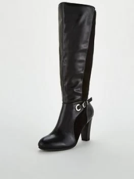 Wallis Mix Material Buckle Knee High Boots - Black, Size 8, Women