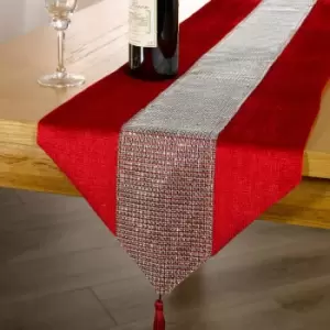 Panache Home Eclat Diamante Faux Velvet Table Runner, Wine, 13 x 90 Inch