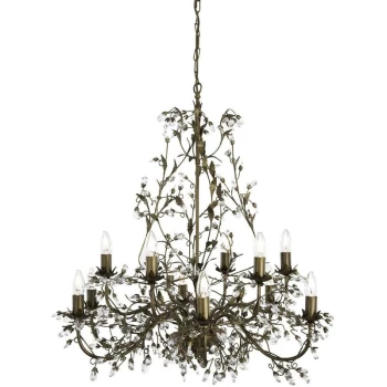 Searchlight Almandite - 12 Light Multi Arm Ceiling Pendant Brown gold with Crystals Floral Leaves Design, E14