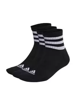 adidas 3 Pairs of Performance 3-Stripes Cushioned Mid-Cut Socks - Black/White, Size S, Men