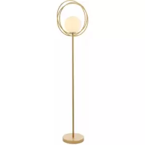 1556mm Brushed Gold Standing Floor Lamp Light with Glass Opal Sphere Shade