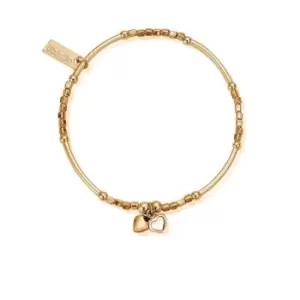 ChloBo Sterling Silver Gold Plated Mini Noodle Cube Double Hearts Bracelet