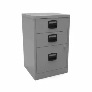Bisley A4 3 Drawer Metal Stationery and Filing Cabinet, Silver