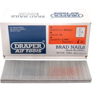 Draper 18 Gauge Brad Nails 45mm Pack of 5000