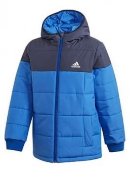 Boys, adidas Childrens Padded Zip Through Jacket - Blue, Navy, Size 7-8 Years