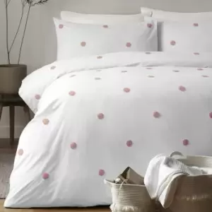 Apple Tree - Appletree Signature Dot Garden 100% Cotton Tufted Duvet Cover Set, White/Pink, Single