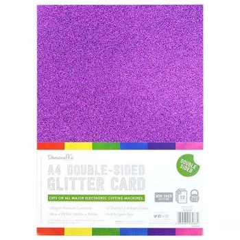 Dovecraft A4 Double-Sided Glitter Card Bumper Pack Rainbow Bright 350gsm 12 Sheets