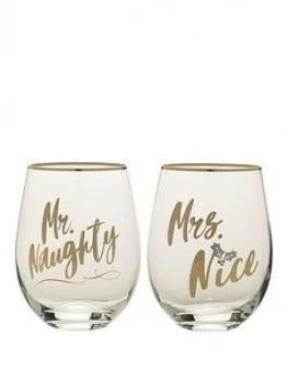 Mikasa Celebrations Set Of 2 Stemless Naughty & Nice Wine Glasses