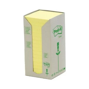 Post it Sticky Notes Recycled Tower Pack 76 x 76mm Pastel Yellow 16 x 100 Sheets