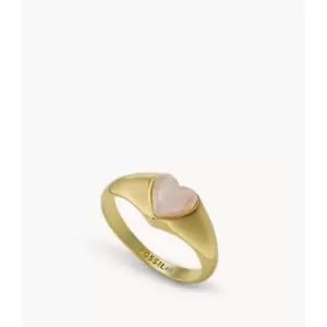 Fossil Womens Blush Pink Resin Heart Signet Ring - Gold