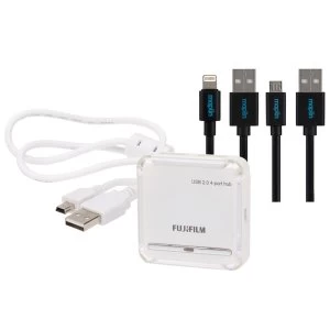 Fujifilm 4 Port USB 2.0 Hub Kit inc 1x Micro USB 1x Mini USB 1x Lightning Cable