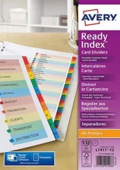 Original Avery ReadyIndex A4 Dividers with Coloured Contents Sheet Matching Mylar Tabs 1 10