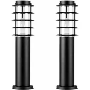 Minisun - 2 x Outdoor Stainless Steel Bollard Lantern Light Post 450mm - Black - No Bulbs