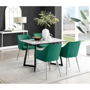 Furniture Box Carson White Marble Effect Dining Table and 4 Green Calla Silver Leg Chairs