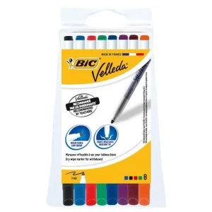 Bic Velleda 1721 Dry Wipe Assorted Colours Whiteboard Marker Pens Pack of 8 Markers