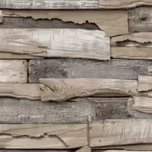 Grandeco Malay Planked Wood Effect Natural Wallpaper - wilko