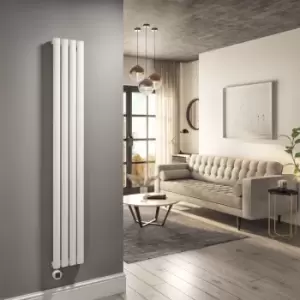 White Electric Vertical Designer Radiator 1.2kW with WiFi Thermostat - Double Panel H1600xW236mm - IPX4 Bathroom Safe