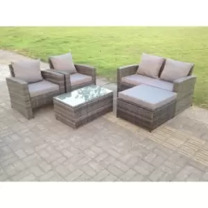 Fimous - 5 Seater Grey Mixed High Back Rattan Sofa Set Coffee Table Garden Furniture Outdoor