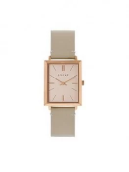 JIGSAW Jigsaw Blush and Rose Gold Detail Tank Dial Nude Leather Strap ladies Watch, One Colour, Women