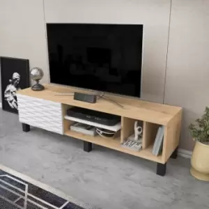 Decorotika - Olyo 160 Cm Wide Decorative tv Stand, tv Console, tv Unit With Open Shelves And Cabinet For Living Room, Hallway - Sapphire Oak White