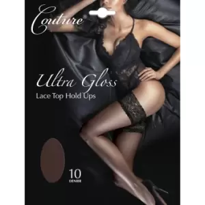 Couture Womens/Ladies Ultra Gloss Lace Top Hold Ups (1 Pair) (Large) (Barely Black)