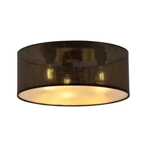 Emibig Aston Black Cylindrical Ceiling Light with Black, Gold Fabric Shades, 3x E27