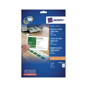 Avery C32011 25 QuickClean Single Sided Matt Business Cards White Pack of 250 Labels