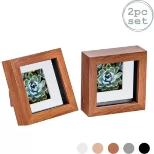 3D Box Photo Frames - 4 x 4' with 2 x 2' Mount - Dark Wood/White - Pack of 2 - Nicola Spring