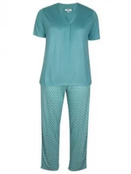 Evans Sage Green Spot Print Pyjama Set - Green, Size 14-16, Women