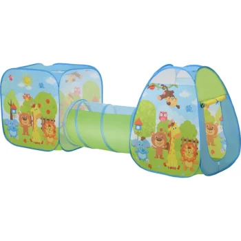 3-in-1 Pop-Up Tent Tunnel Play House Colourful Animal Design Folding - Homcom