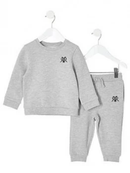 River Island Mini RVR Sweat Jogpant Outfit Grey Size 12-18 Months Boys
