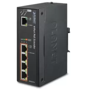 PLANET IPOE-E174 IP30 Industrial 1-Port 60W Ultra POE to 4-Port 802.3af/at Gigabit POE Extender (-40 to 75 C) (IPOE-E174)