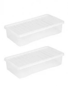 Wham Set Of 2 Clear Plastic Crystal Underbed Storage Boxes ; 42 Litres Each