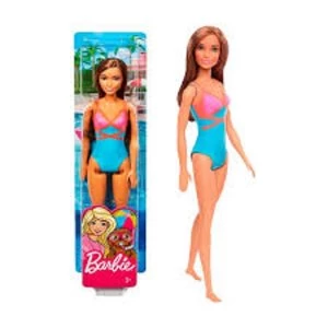 Barbie Doll Beach Brown Hair Doll with Pink and Blue Swimsuit