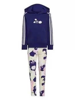 adidas Originals Kids Girls Floral Hood & Legging Set, Blue Floral, Size 3-4 Years, Women