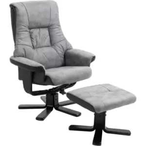 Homcom - Recliner Armchair Footstool Duo Vintage Wood Base Home Micro Fiber Grey - Grey