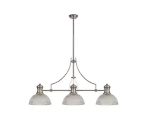3 Light Telescopic Ceiling Pendant E27 With 30cm Dome Glass Shade, Polished Nickel, Clear